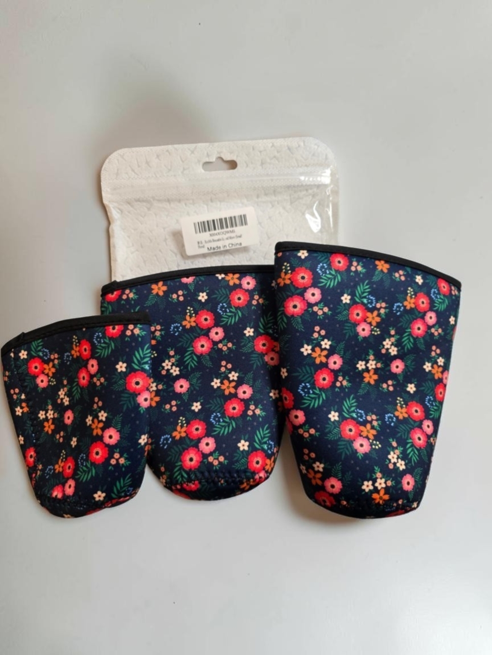 3-Piece Floral Neoprene Tumbler Cup Sleeve Bundle Navy Flower Print